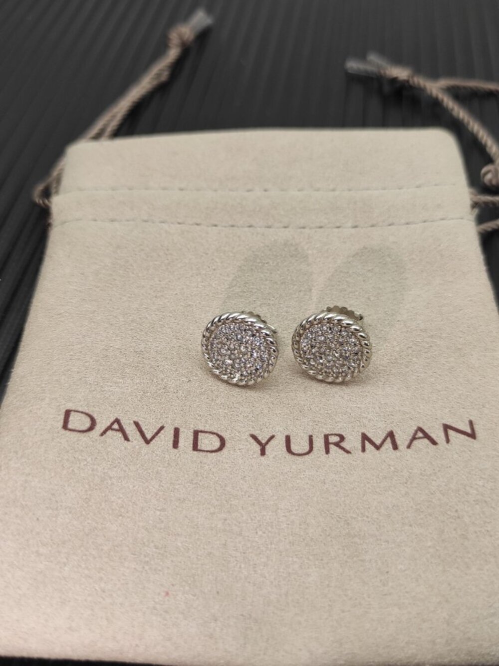 David Yurman Silver 13.6mm Full-Diamond Stud Earrings